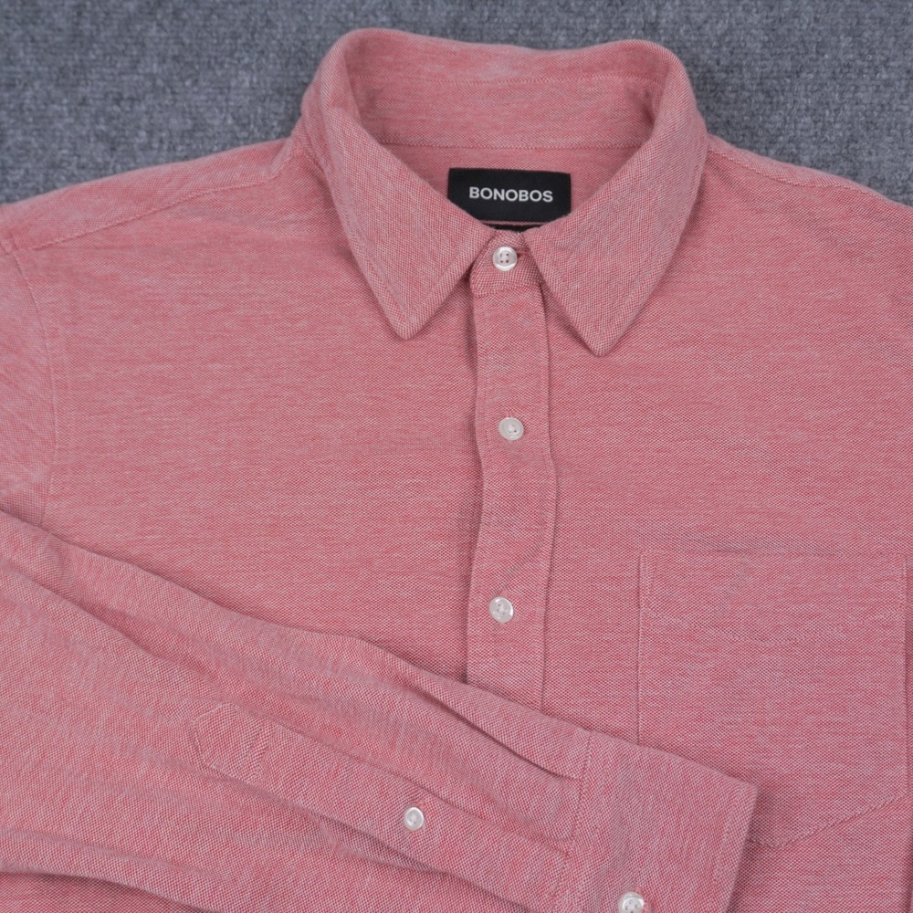 Bonobos Button Up Shirt Mens Medium Salmon Pink Slim Fit Cotton Knit Long Sleeve